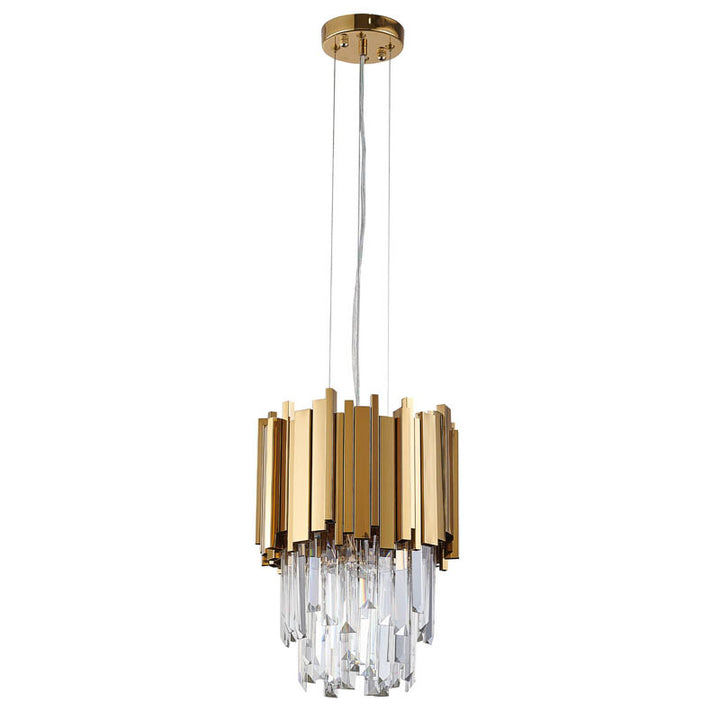 Stainless Steel Frame Pendant Light with Clear Hanging Crystals by Bethel - view 11