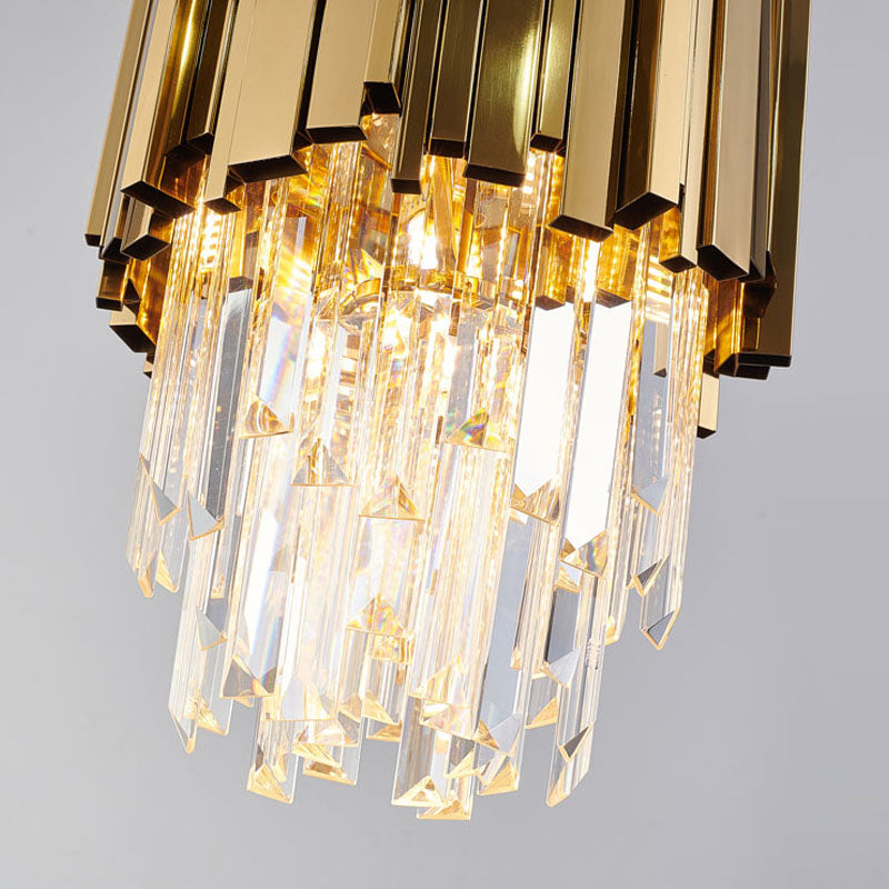 Stainless Steel Frame Pendant Light with Clear Hanging Crystals by Bethel - view 12