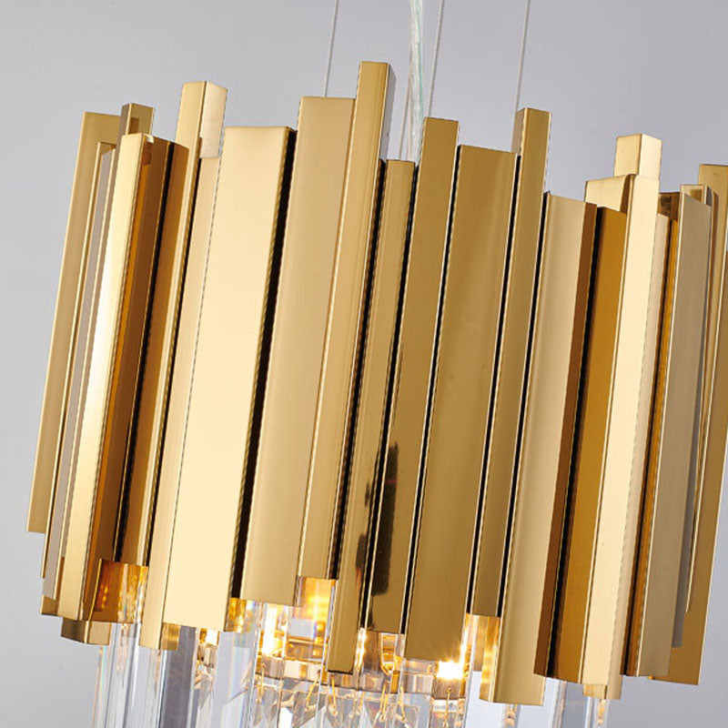 Stainless Steel Frame Pendant Light with Clear Hanging Crystals by Bethel - view 13