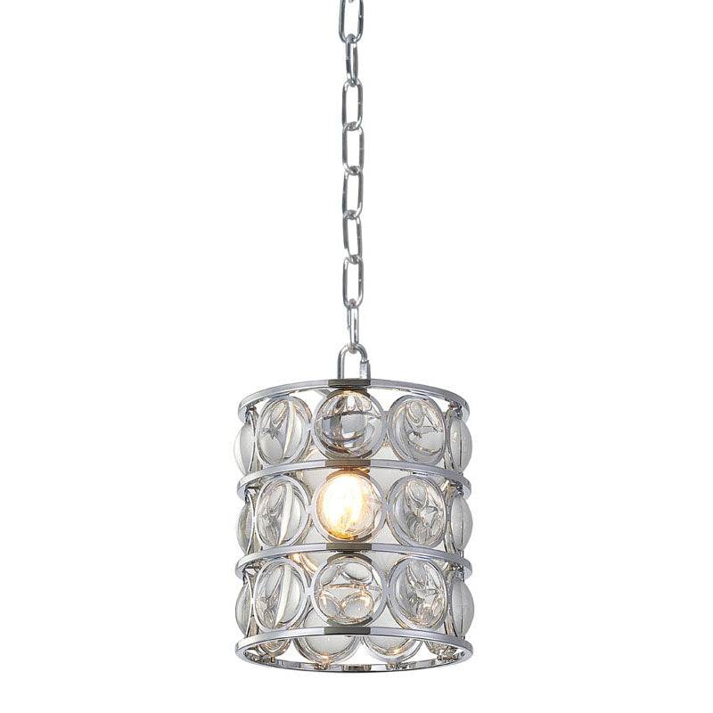 Metal Frame Single Pendant Light with Clear Magnifying Glass in Chrome by Bethel