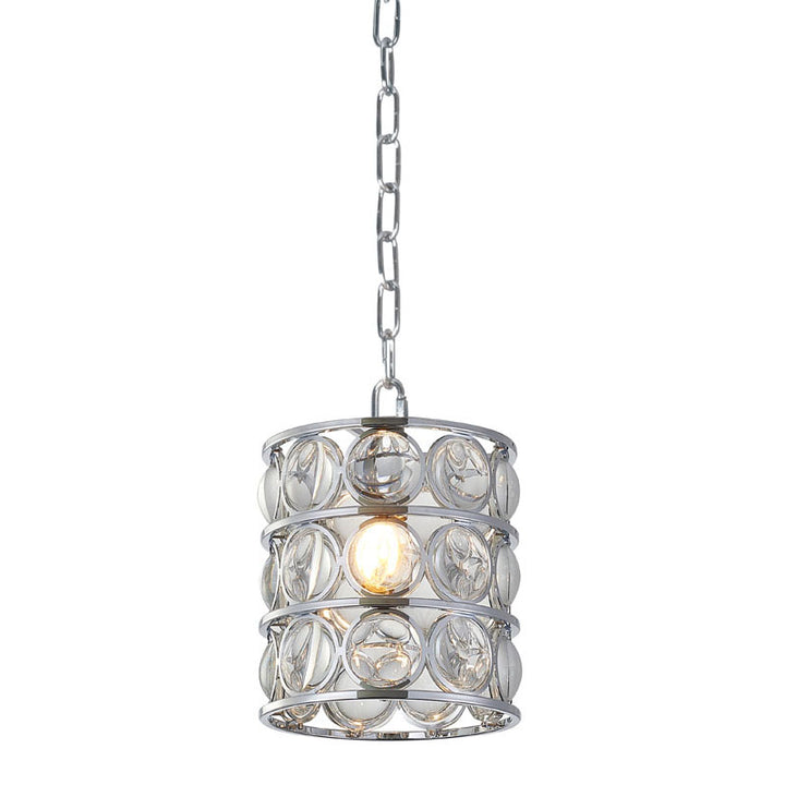 Metal Frame Single Pendant Light with Clear Magnifying Glass in Chrome by Bethel
