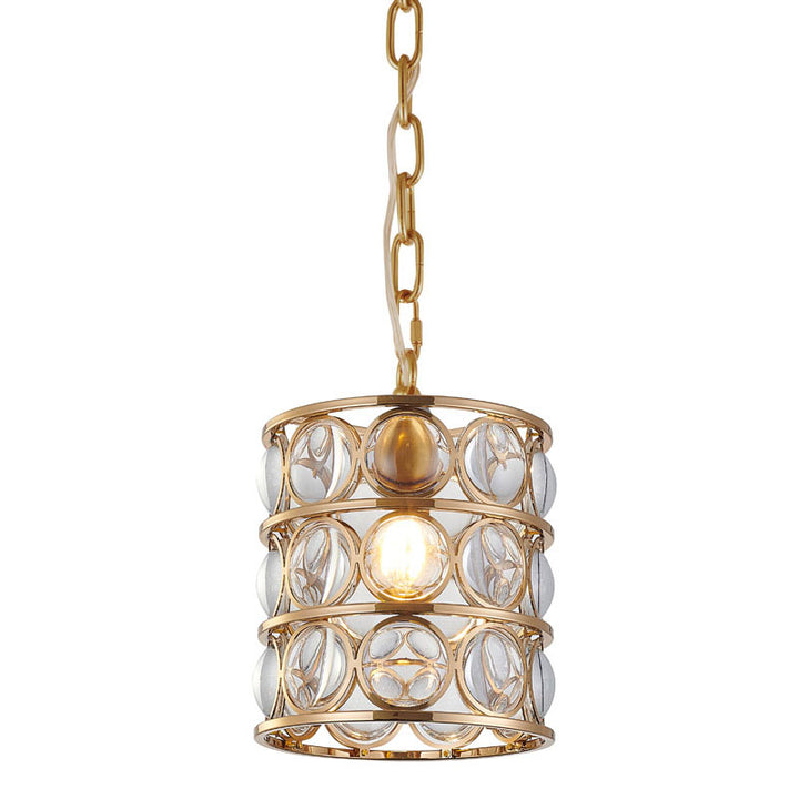 Metal Frame Single Pendant Light with Clear Magnifying Glass in Gold by Bethel