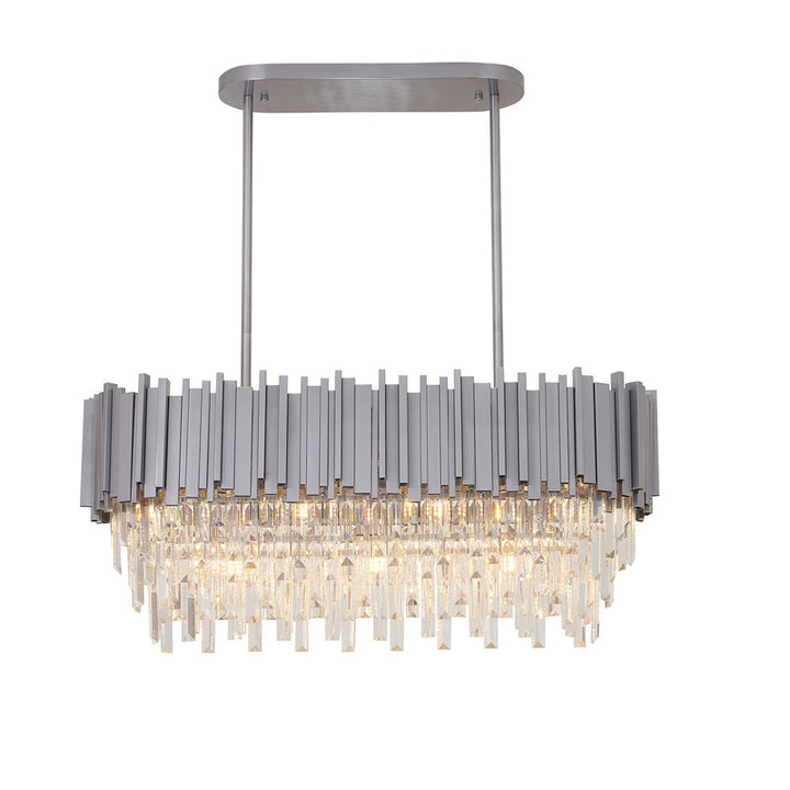 Satin Nickel Electroplated Frame Chandelier with Clear Hanging Crystals by Bethel