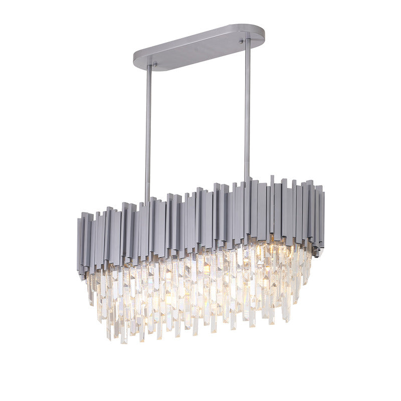 Satin Nickel Electroplated Frame Chandelier with Clear Hanging Crystals by Bethel - view 2