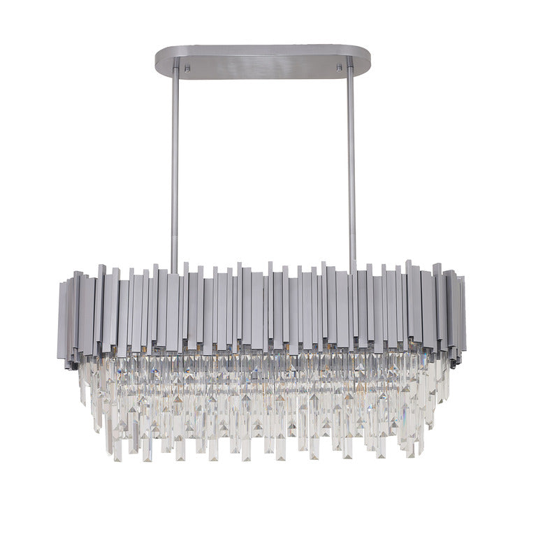 Satin Nickel Electroplated Frame Chandelier with Clear Hanging Crystals by Bethel - view 3