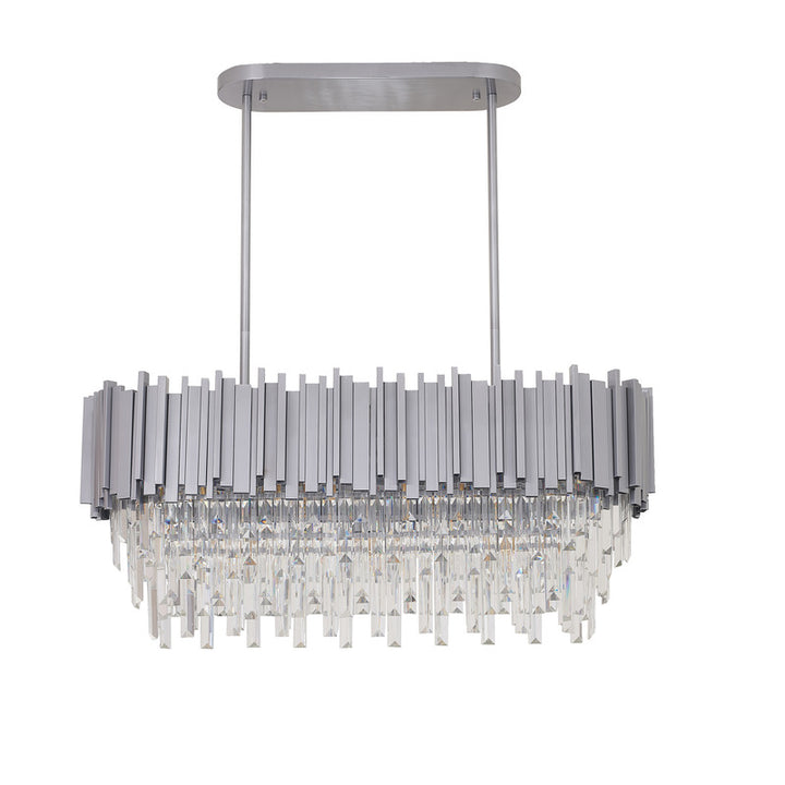 Satin Nickel Electroplated Frame Chandelier with Clear Hanging Crystals by Bethel - view 3