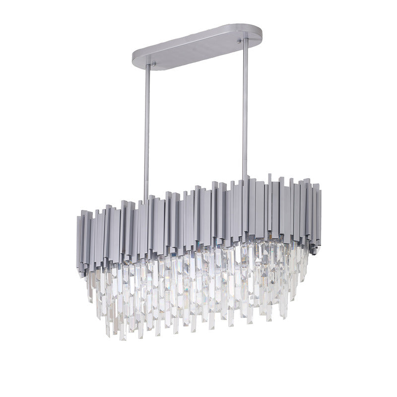 Satin Nickel Electroplated Frame Chandelier with Clear Hanging Crystals by Bethel - view 4