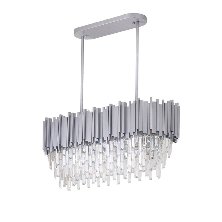 Satin Nickel Electroplated Frame Chandelier with Clear Hanging Crystals by Bethel - view 4