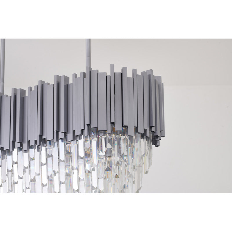 Satin Nickel Electroplated Frame Chandelier with Clear Hanging Crystals by Bethel - view 6