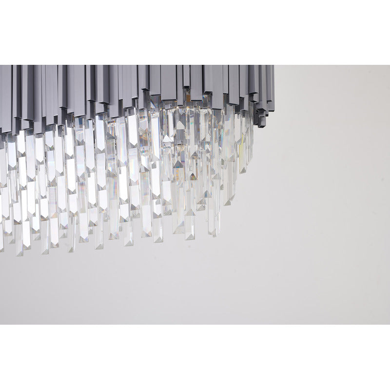 Satin Nickel Electroplated Frame Chandelier with Clear Hanging Crystals by Bethel - view 7