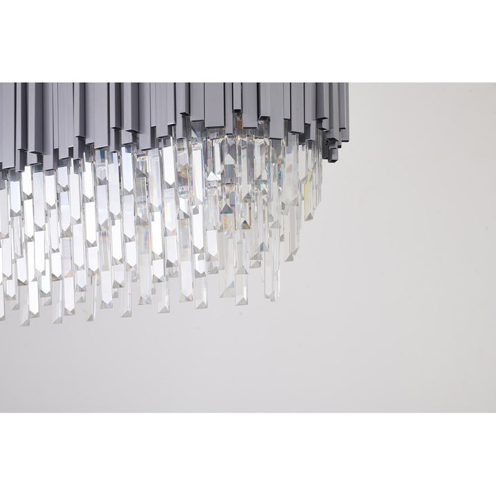 Satin Nickel Electroplated Frame Chandelier with Clear Hanging Crystals by Bethel - view 7