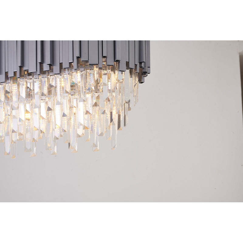 Satin Nickel Electroplated Frame Chandelier with Clear Hanging Crystals by Bethel - view 8