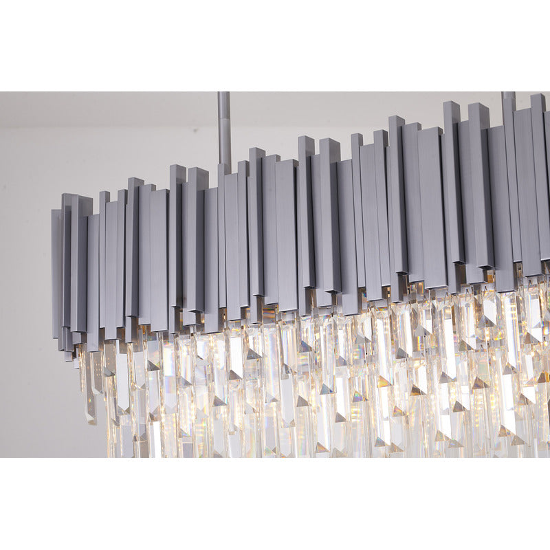 Satin Nickel Electroplated Frame Chandelier with Clear Hanging Crystals by Bethel - view 10