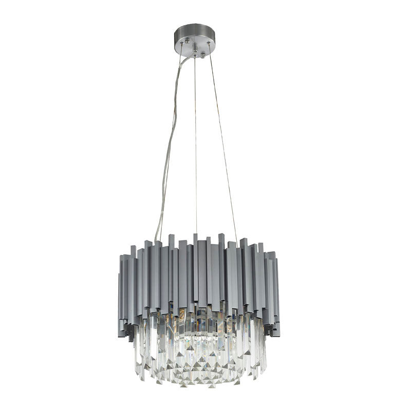 Stainless Steel Hairline Frame Chandelier with Clear Hanging Crystals by Bethel - view 2