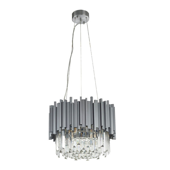 Stainless Steel Hairline Frame Chandelier with Clear Hanging Crystals by Bethel - view 2