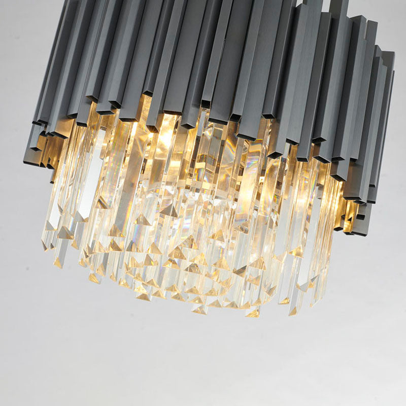 Stainless Steel Hairline Frame Chandelier with Clear Hanging Crystals by Bethel - view 3