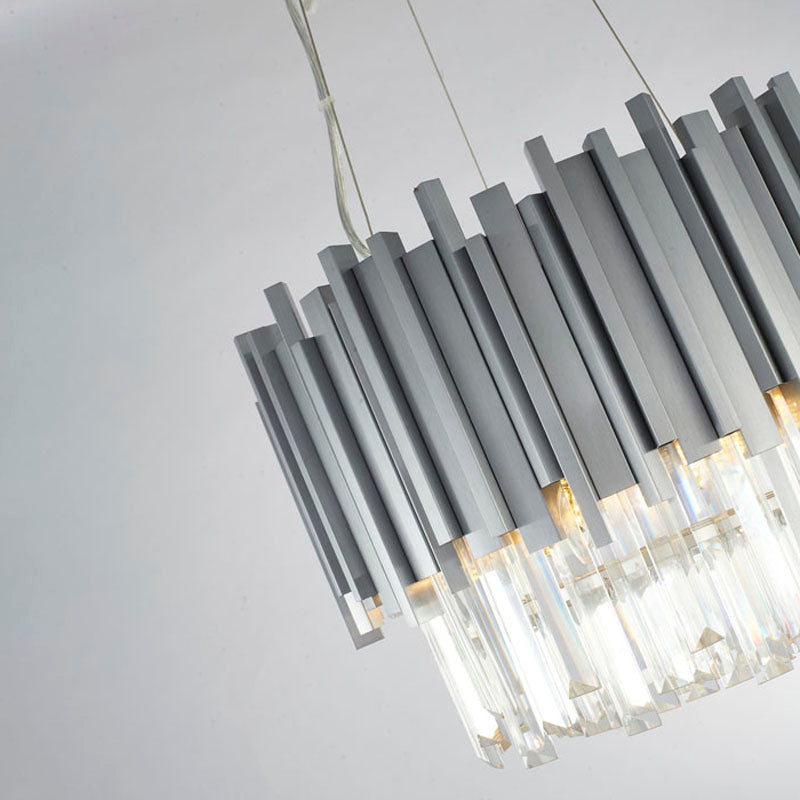 Stainless Steel Hairline Frame Chandelier with Clear Hanging Crystals by Bethel - view 4