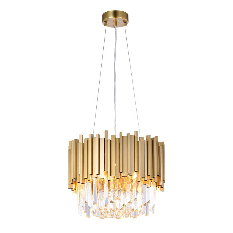 Stainless Steel Hairline Frame Chandelier with Clear Hanging Crystals in Gold by Bethel