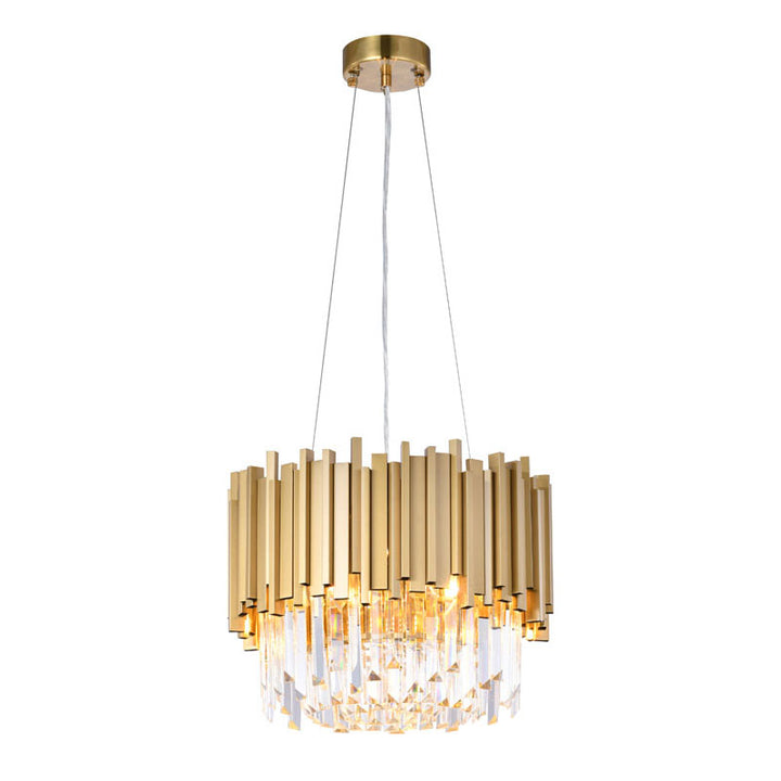 Stainless Steel Hairline Frame Chandelier with Clear Hanging Crystals in Gold by Bethel