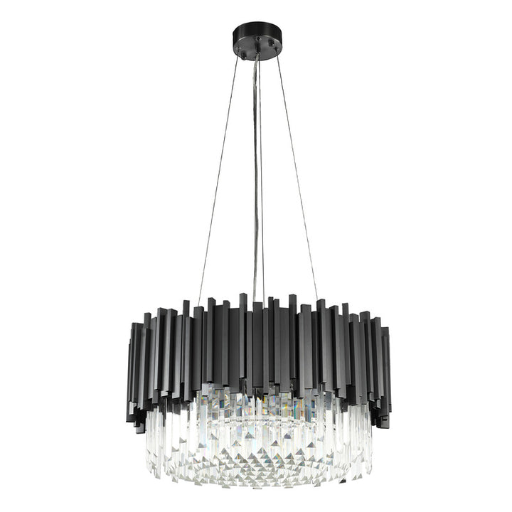 Stainless Steel Hairline Frame Chandelier with Clear Hanging Crystals by Bethel - view 13
