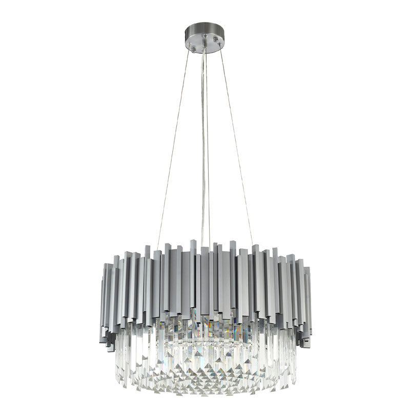Stainless Steel Hairline Frame Chandelier with Clear Hanging Crystals by Bethel - view 18