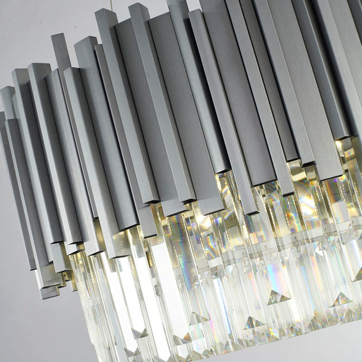 Stainless Steel Hairline Frame Chandelier with Clear Hanging Crystals by Bethel - view 19