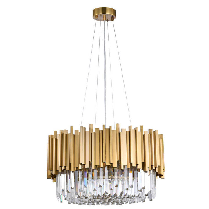 Stainless Steel Hairline Frame Chandelier with Clear Hanging Crystals by Bethel - view 23