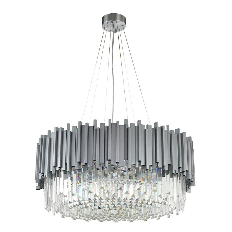 Stainless Steel Hairline Frame Chandelier with Clear Hanging Crystals by Bethel - view 31