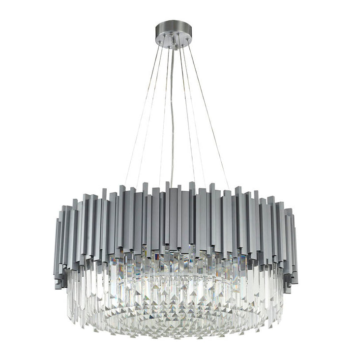 Stainless Steel Hairline Frame Chandelier with Clear Hanging Crystals by Bethel - view 31