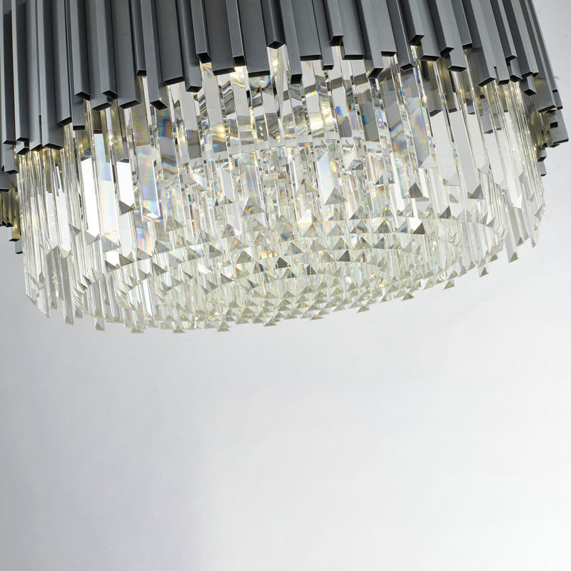 Stainless Steel Hairline Frame Chandelier with Clear Hanging Crystals by Bethel - view 32