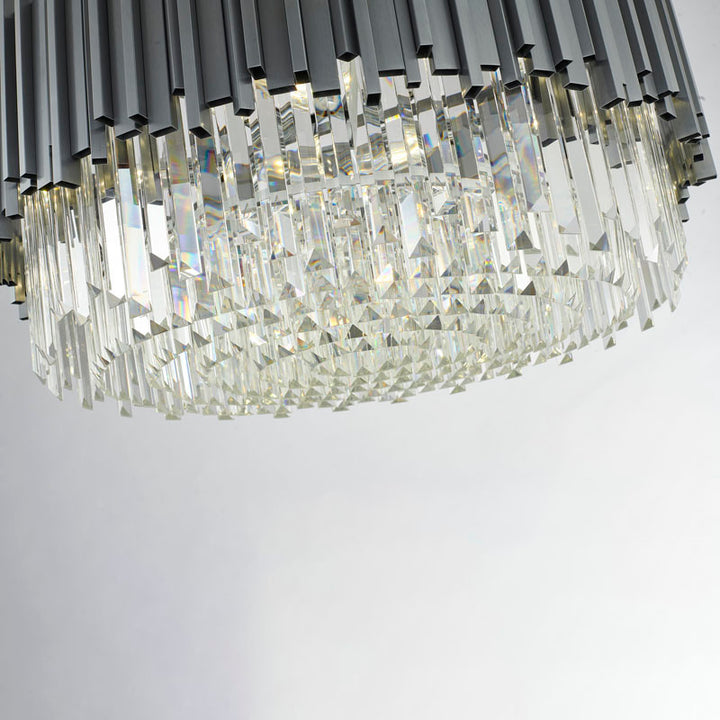 Stainless Steel Hairline Frame Chandelier with Clear Hanging Crystals by Bethel - view 32