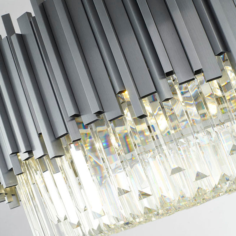 Stainless Steel Hairline Frame Chandelier with Clear Hanging Crystals by Bethel - view 33