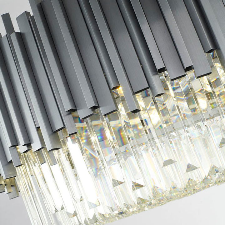 Stainless Steel Hairline Frame Chandelier with Clear Hanging Crystals by Bethel - view 33