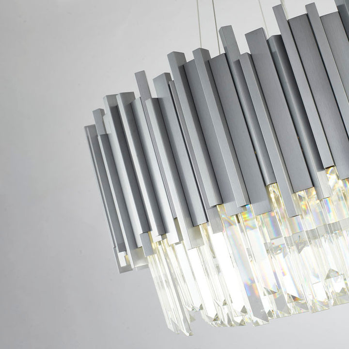 Stainless Steel Hairline Frame Chandelier with Clear Hanging Crystals by Bethel - view 34