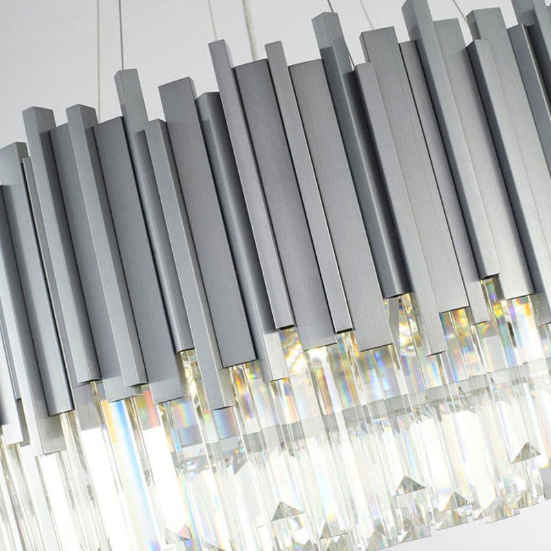 Stainless Steel Hairline Frame Chandelier with Clear Hanging Crystals by Bethel - view 35