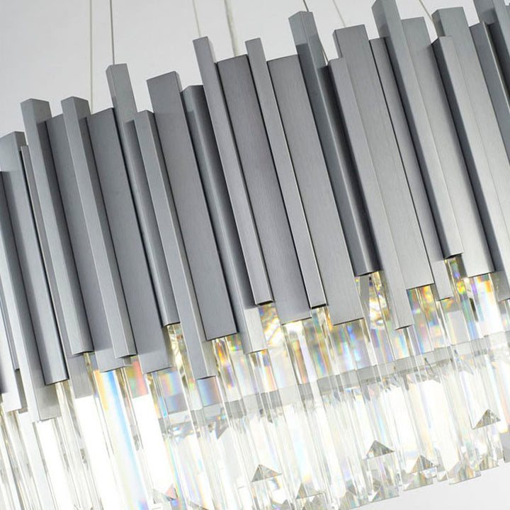 Stainless Steel Hairline Frame Chandelier with Clear Hanging Crystals by Bethel - view 35