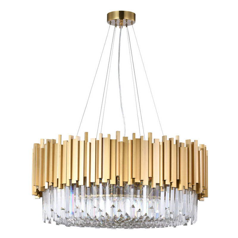 Stainless Steel Hairline Frame Chandelier with Clear Hanging Crystals by Bethel - view 37