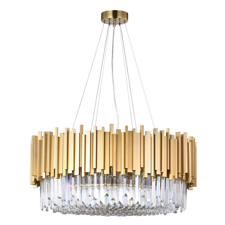 Stainless Steel Hairline Frame Chandelier with Clear Hanging Crystals by Bethel - view 37