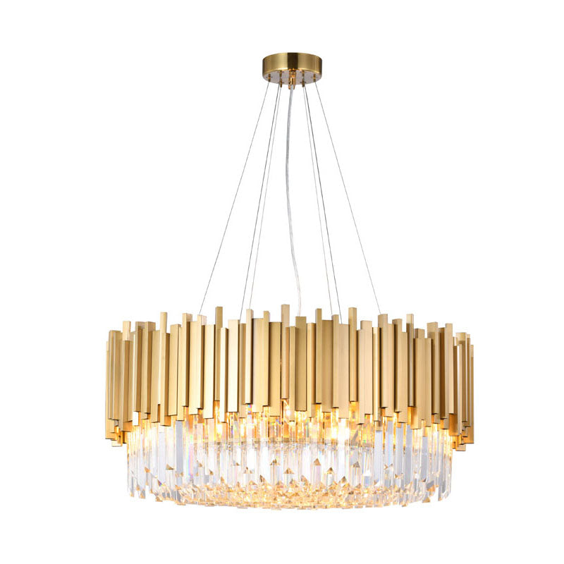 Stainless Steel Hairline Frame Chandelier with Clear Hanging Crystals in Gold by Bethel