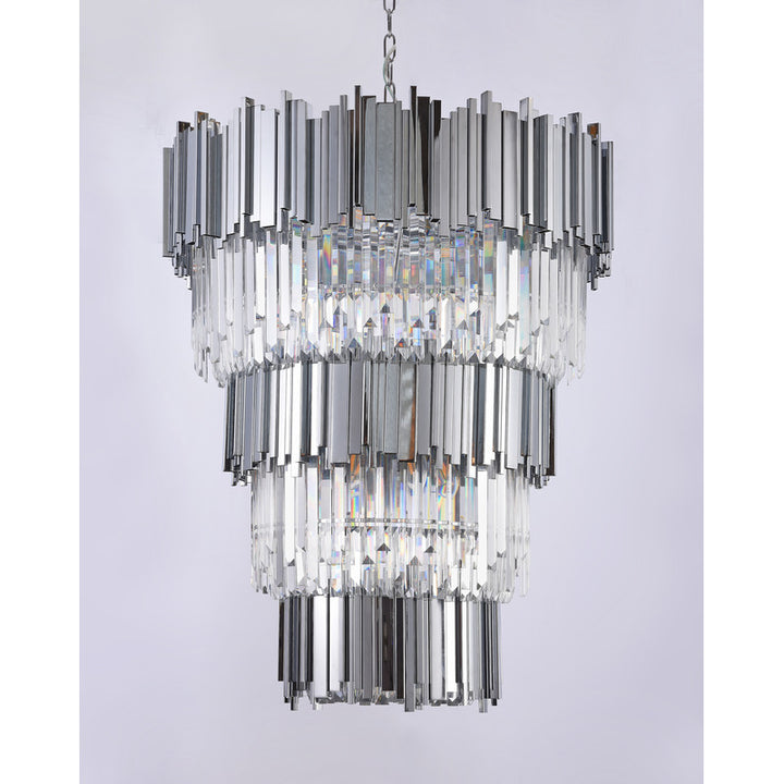 Stainless Steel Hairline Frame Chandelier with Clear Hanging Crystals by Bethel - view 43