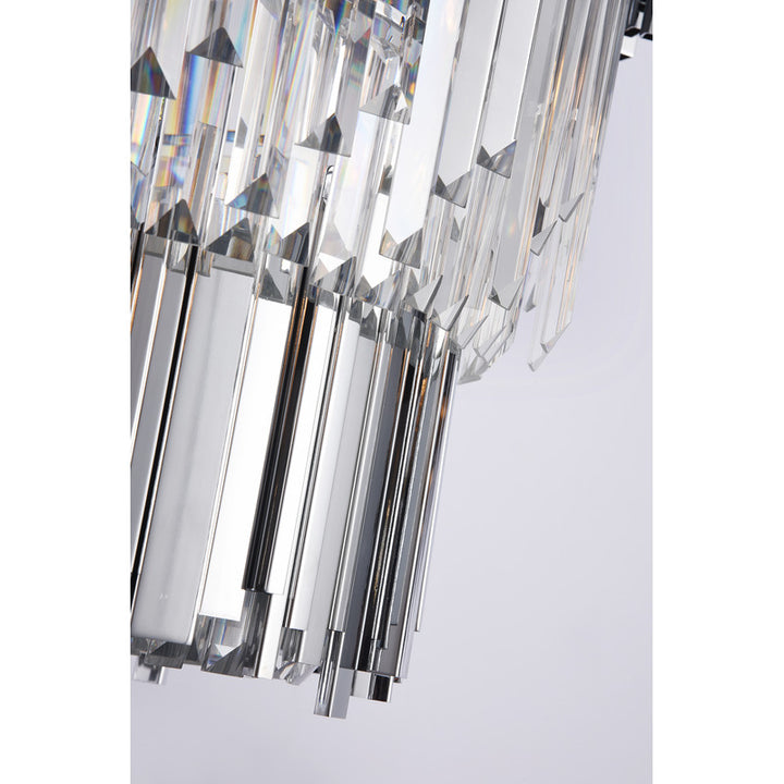 Stainless Steel Hairline Frame Chandelier with Clear Hanging Crystals by Bethel - view 44