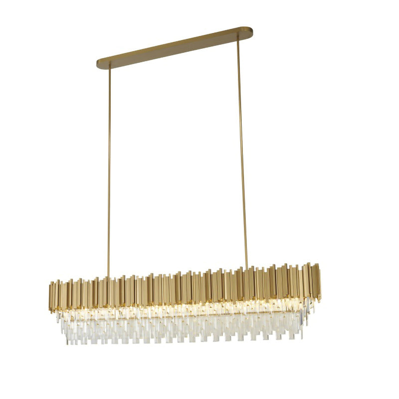 Titanium Gold Hair Line Oval Chandelier with Clear Hanging Crystals by Bethel