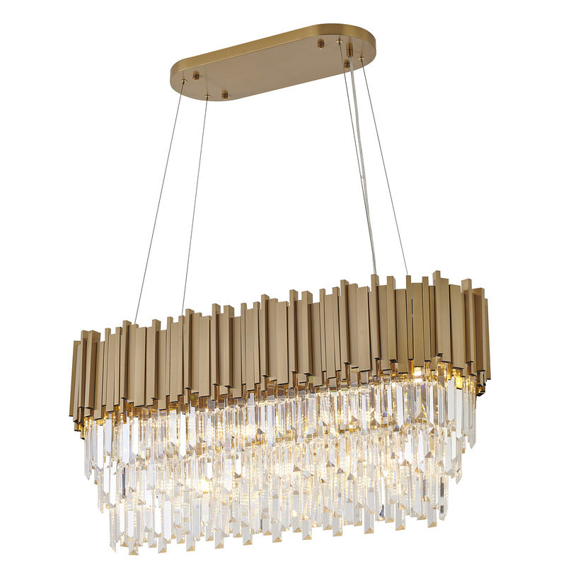 Gold Hairline Oval Chandelier with Three Tiers of Hanging Clear Crystals by Bethel