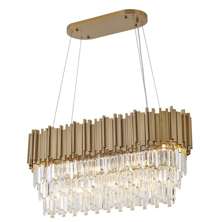 Gold Hairline Oval Chandelier with Three Tiers of Hanging Clear Crystals by Bethel