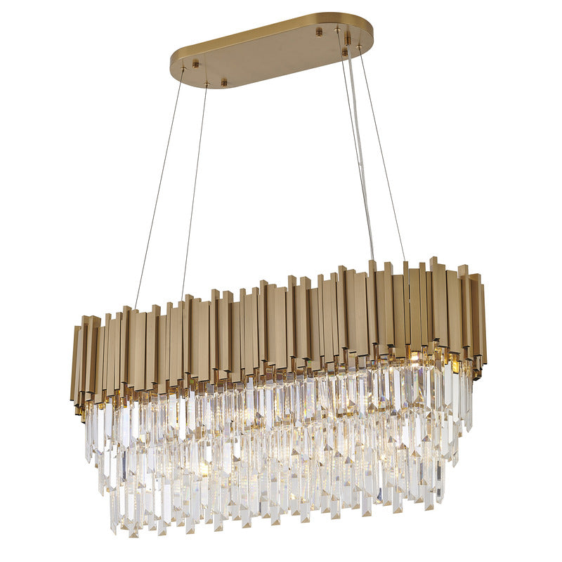 Gold Hairline Oval Chandelier with Three Tiers of Hanging Clear Crystals by Bethel - view 2