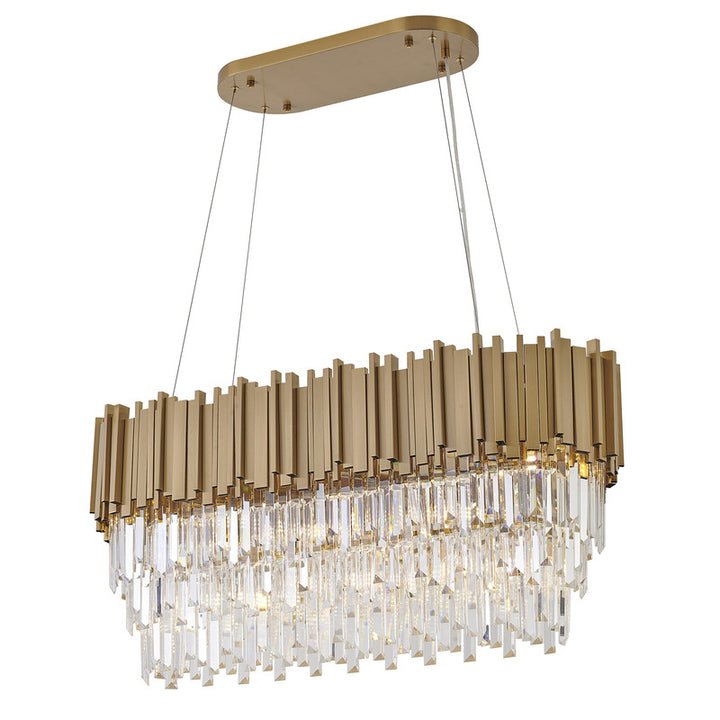 Gold Hairline Oval Chandelier with Three Tiers of Hanging Clear Crystals by Bethel - view 2