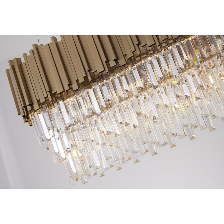 Gold Hairline Oval Chandelier with Three Tiers of Hanging Clear Crystals by Bethel - view 3