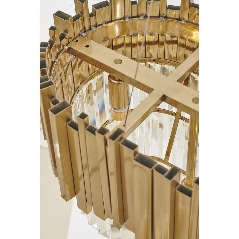 Gold Hairline Oval Chandelier with Three Tiers of Hanging Clear Crystals by Bethel - view 7