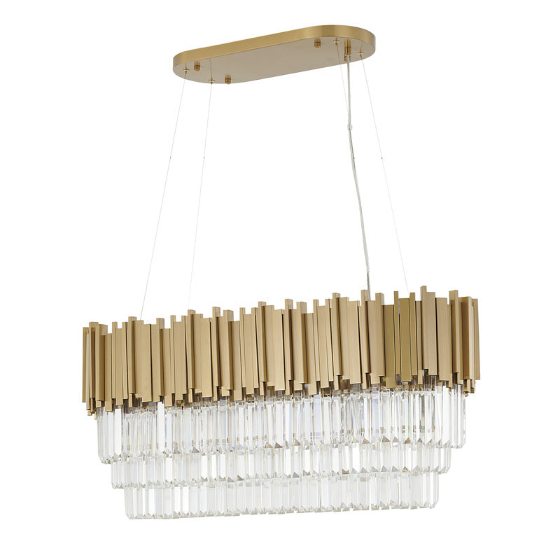 Gold Hairline Oval Chandelier with Three Tiers of Hanging Clear Crystals by Bethel - view 9