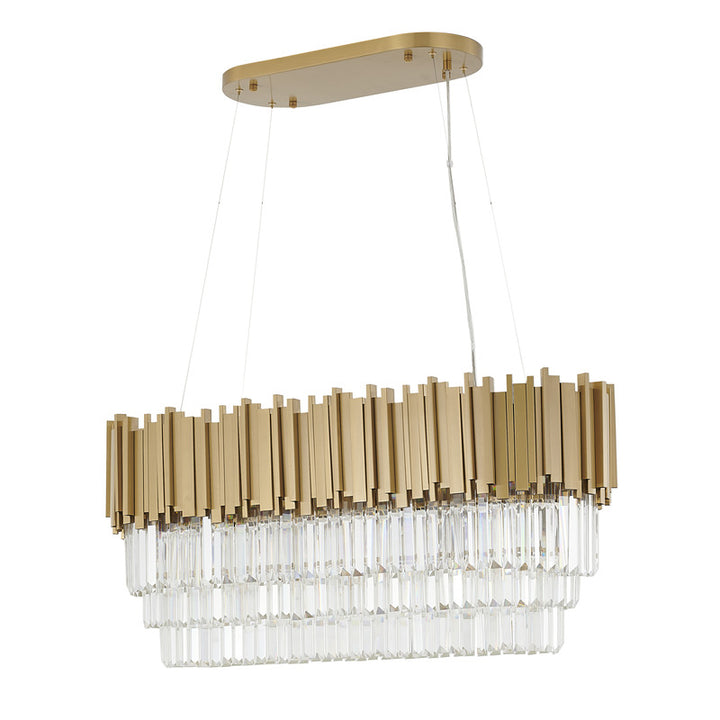 Gold Hairline Oval Chandelier with Three Tiers of Hanging Clear Crystals by Bethel - view 9